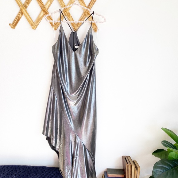 HALSTON HERITAGE  shiny metallic slip dress- NEW - Picture 5 of 8